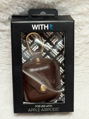 WITHit Brown Leather AirPods Case with Gold Clip